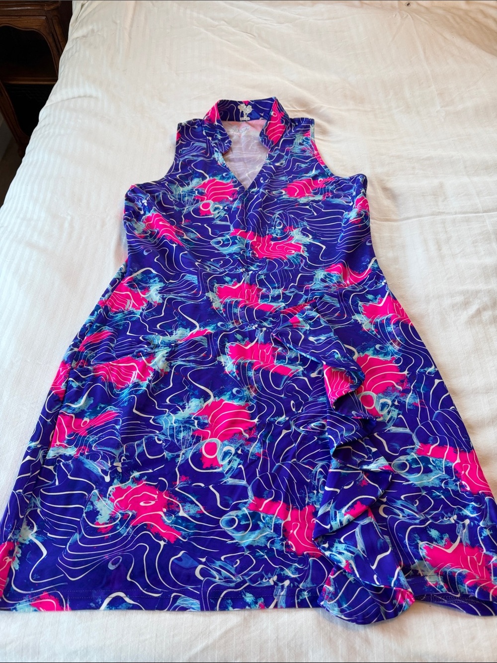 Tzu Tzu Navy, Hot Pink & Aqua Floral-Print Sleeveless Midi Dress